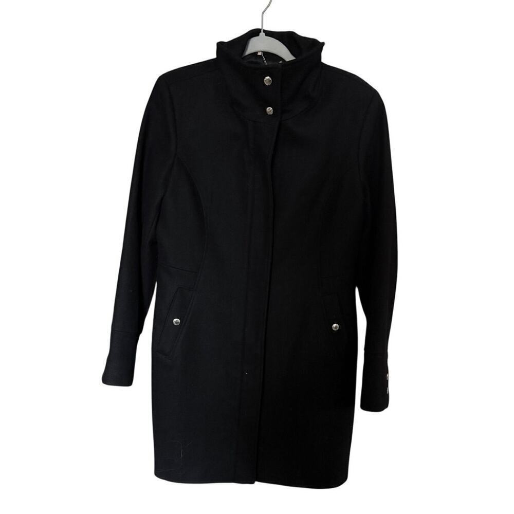 GUESS Black Wool Blend Coat Women’s L Button/Zip Dressy DarkAcademia Fitted
